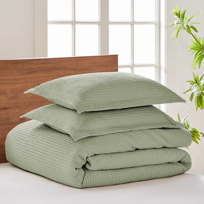 Cloud Waffle 100% Cotton Duvet Cover Set 3PC - Desert Sage - Quahog Bay Bedding