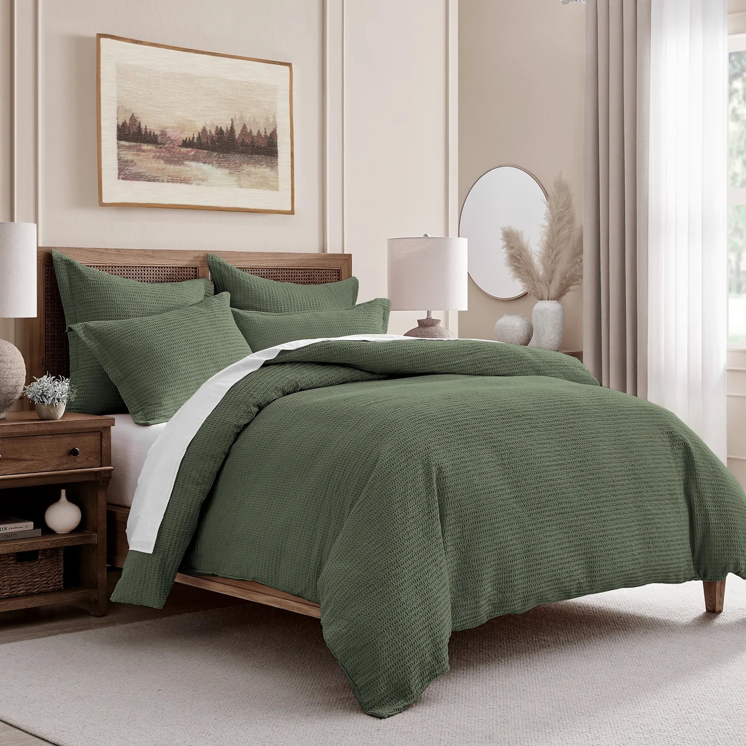 Cloud Waffle 100% Cotton Duvet Cover Set 3PC - Forest Green - Quahog Bay Bedding