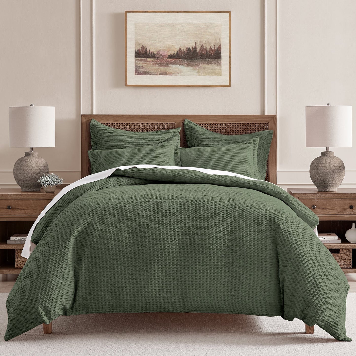 Cloud Waffle 100% Cotton Duvet Cover Set 3PC - Forest Green - Quahog Bay Bedding