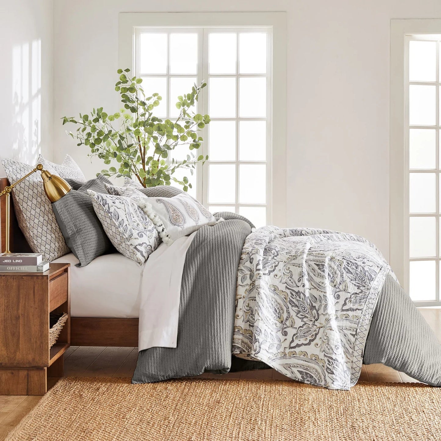 Cloud Waffle 100% Cotton Duvet Cover Set 3PC - Grey - Quahog Bay Bedding