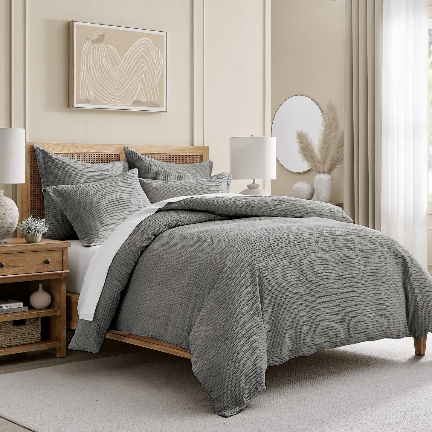 Cloud Waffle 100% Cotton Duvet Cover Set 3PC - Grey - Quahog Bay Bedding