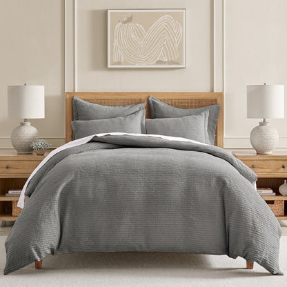 Cloud Waffle 100% Cotton Duvet Cover Set 3PC - Grey - Quahog Bay Bedding