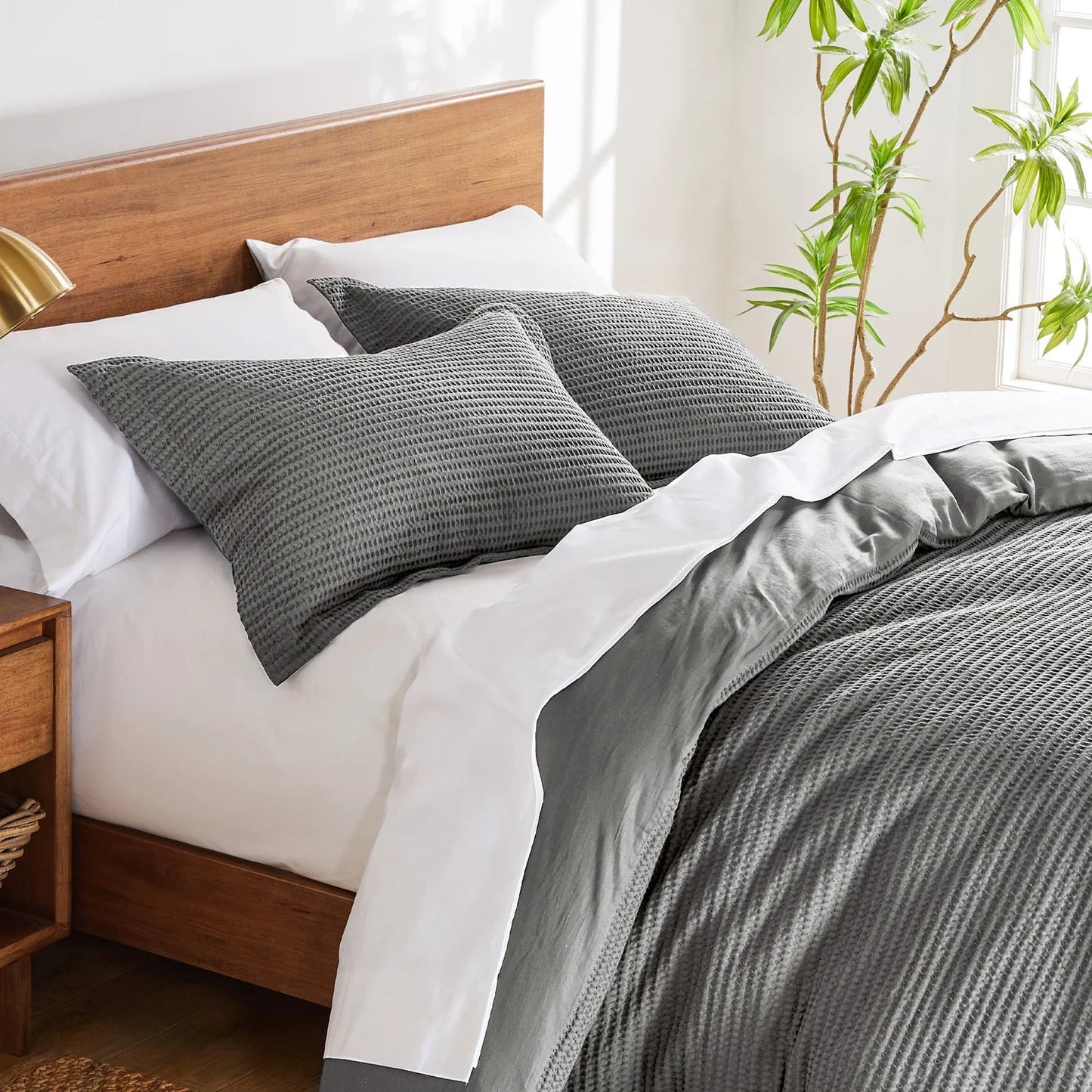 Cloud Waffle 100% Cotton Duvet Cover Set 3PC - Grey - Quahog Bay Bedding