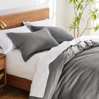 Cloud Waffle 100% Cotton Duvet Cover Set 3PC - Grey - Quahog Bay Bedding