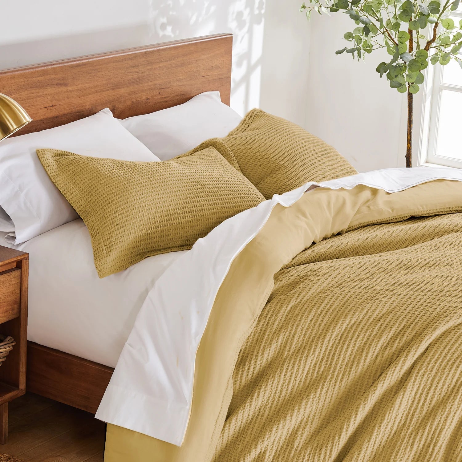 Cloud Waffle 100% Cotton Duvet Cover Set 3PC - Ochre - Quahog Bay Bedding