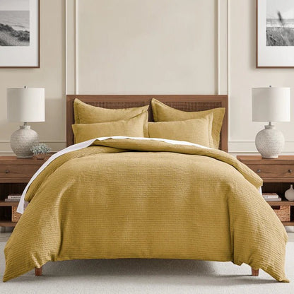 Cloud Waffle 100% Cotton Duvet Cover Set 3PC - Ochre - Quahog Bay Bedding