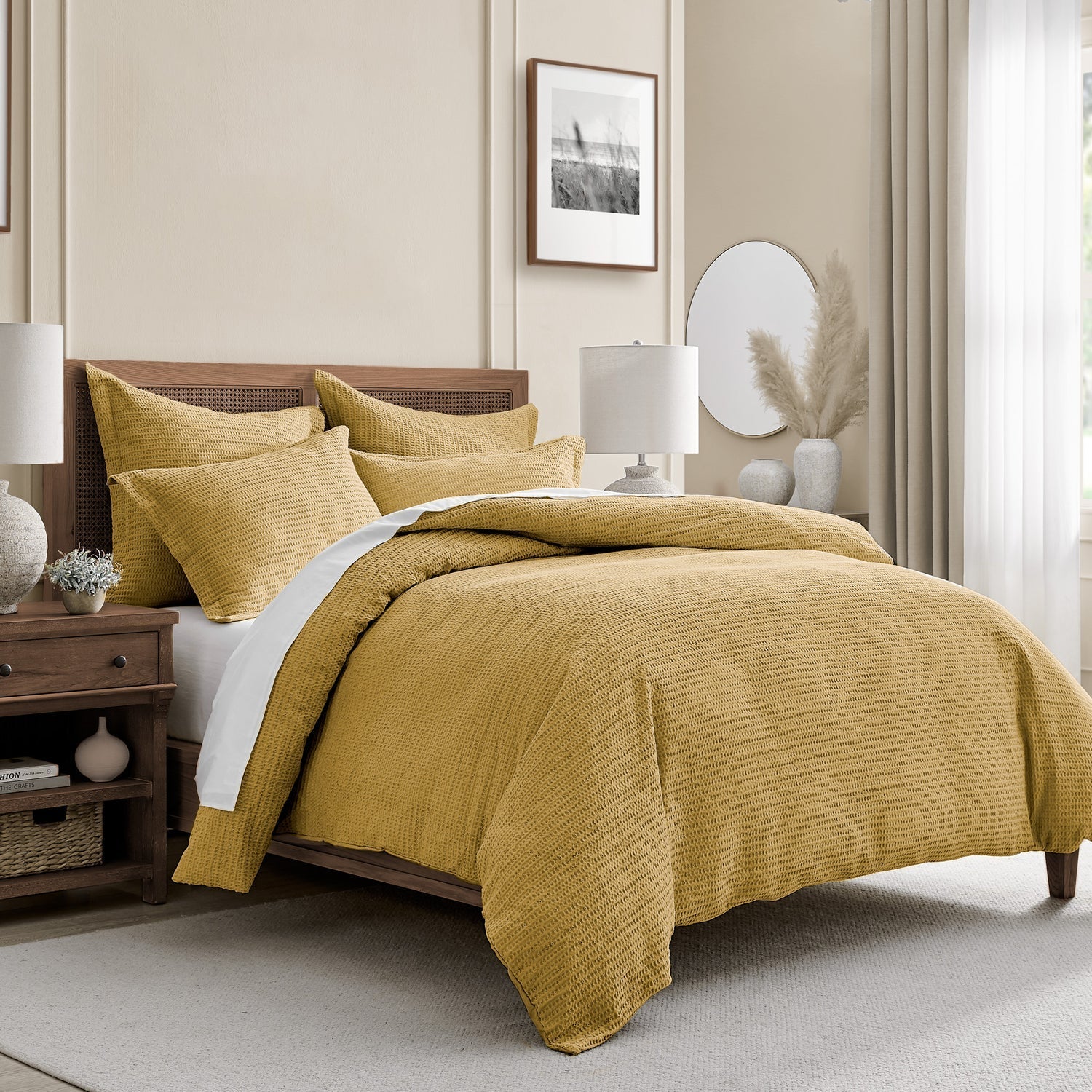Cloud Waffle 100% Cotton Duvet Cover Set 3PC - Ochre - Quahog Bay Bedding