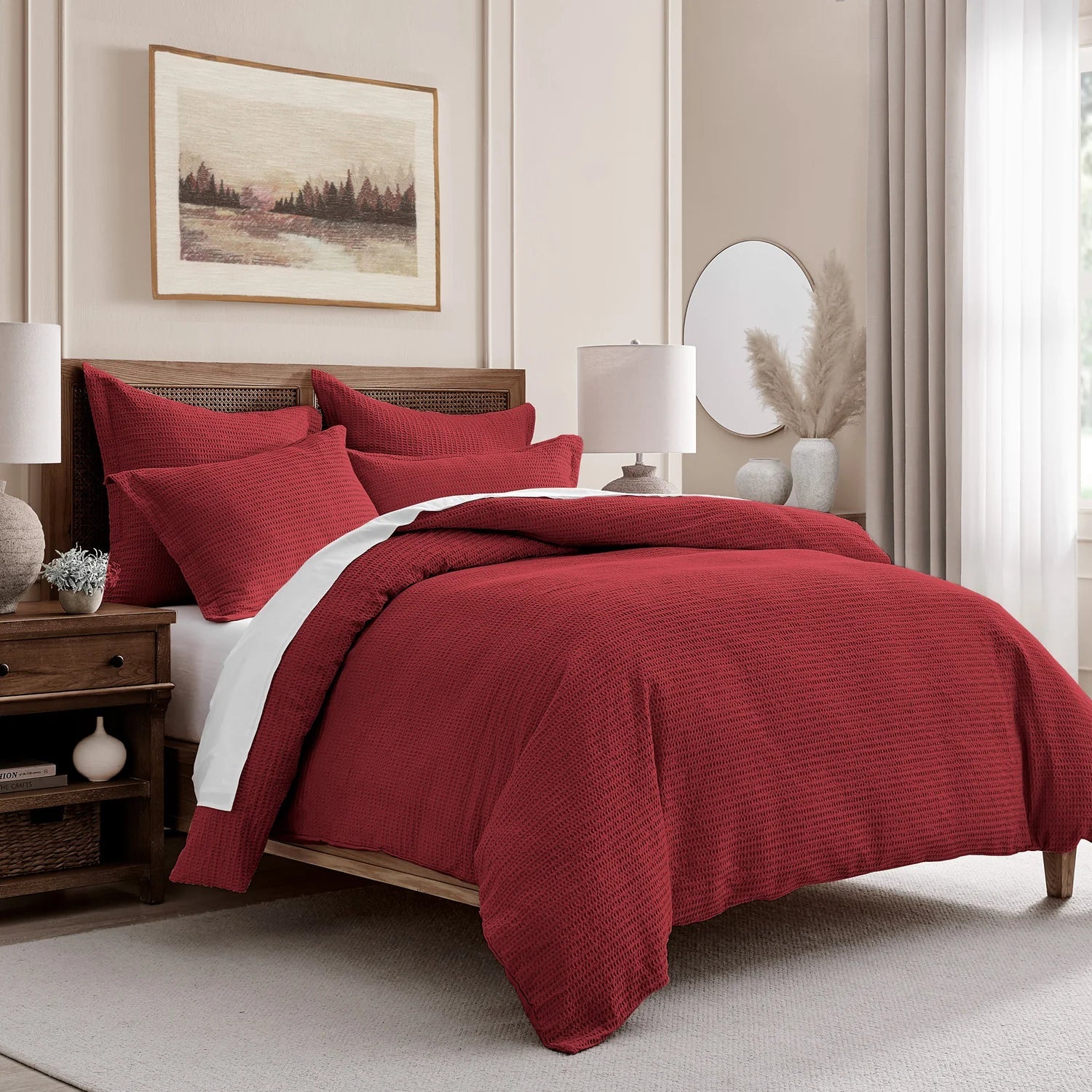 Cloud Waffle 100% Cotton Duvet Cover Set 3PC - Red - Quahog Bay Bedding
