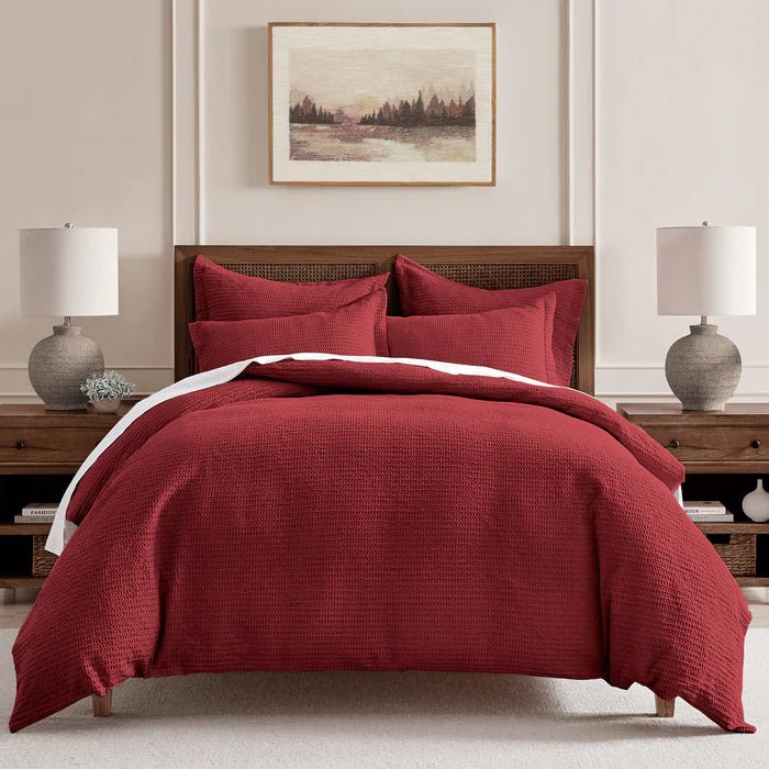 Cloud Waffle 100% Cotton Duvet Cover Set 3PC - Red - Quahog Bay Bedding