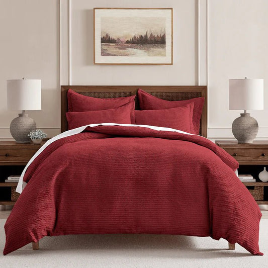 Cloud Waffle 100% Cotton Duvet Cover Set 3PC - Red - Quahog Bay Bedding
