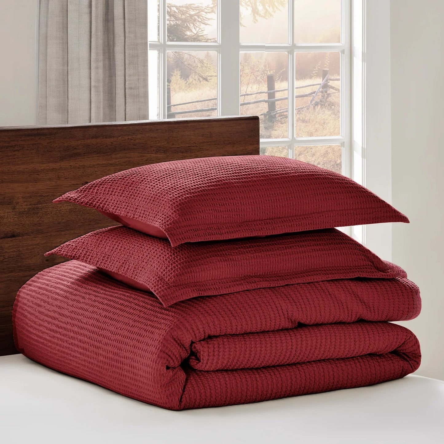 Cloud Waffle 100% Cotton Duvet Cover Set 3PC - Red - Quahog Bay Bedding