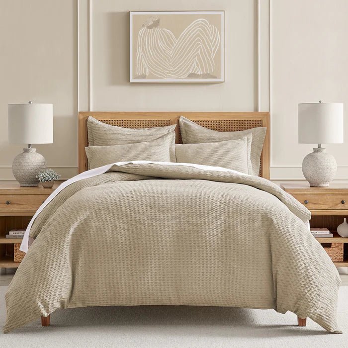 Cloud Waffle 100% Cotton Duvet Cover Set 3PC - Taupe - Quahog Bay Bedding