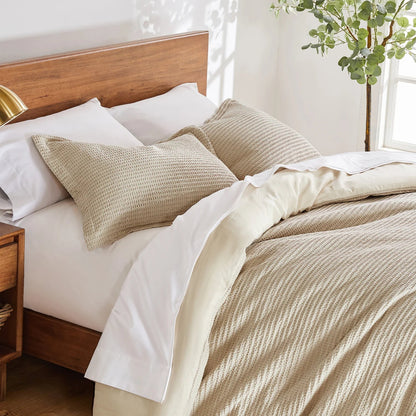 Cloud Waffle 100% Cotton Duvet Cover Set 3PC - Taupe - Quahog Bay Bedding