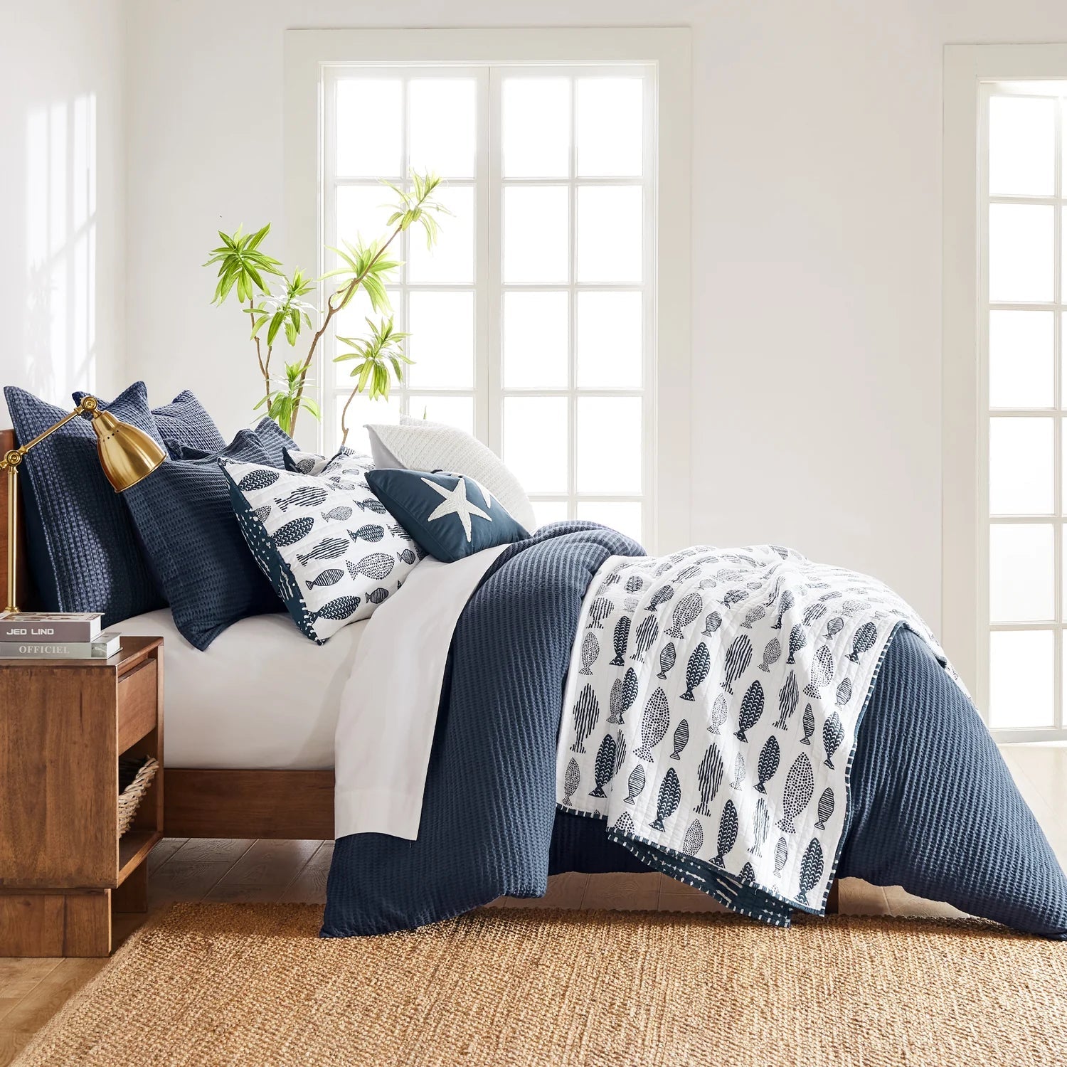 Cloud Waffle Comforter Set 3PC - Nautical Comforter Set - Navy - Quahog Bay Bedding