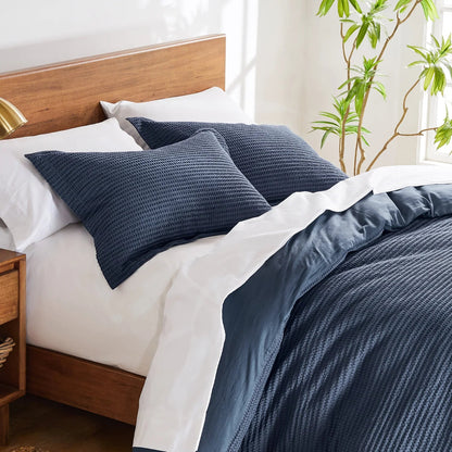 Cloud Waffle Comforter Set 3PC - Nautical Comforter Set - Navy - Quahog Bay Bedding
