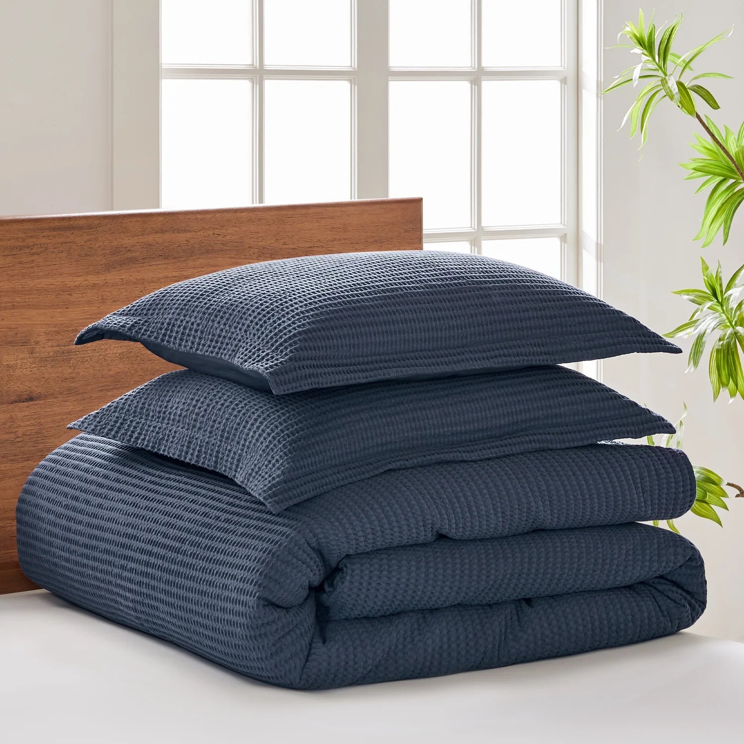 Cloud Waffle Comforter Set 3PC - Nautical Comforter Set - Navy - Quahog Bay Bedding