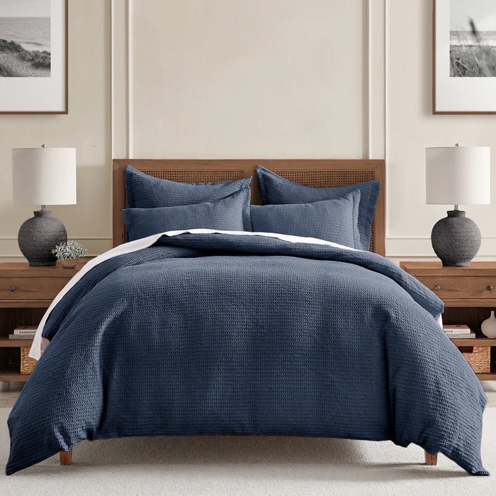 Cloud Waffle Comforter Set 3PC - Nautical Comforter Set - Navy - Quahog Bay Bedding