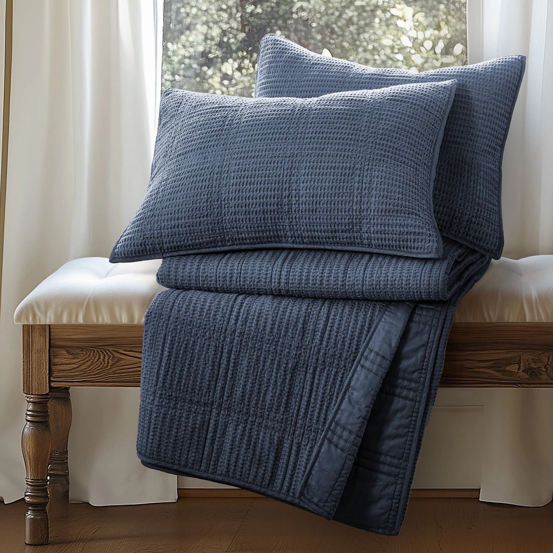 Cloud Waffle Reversible Cotton Quilt Set - Quahog Bay Bedding