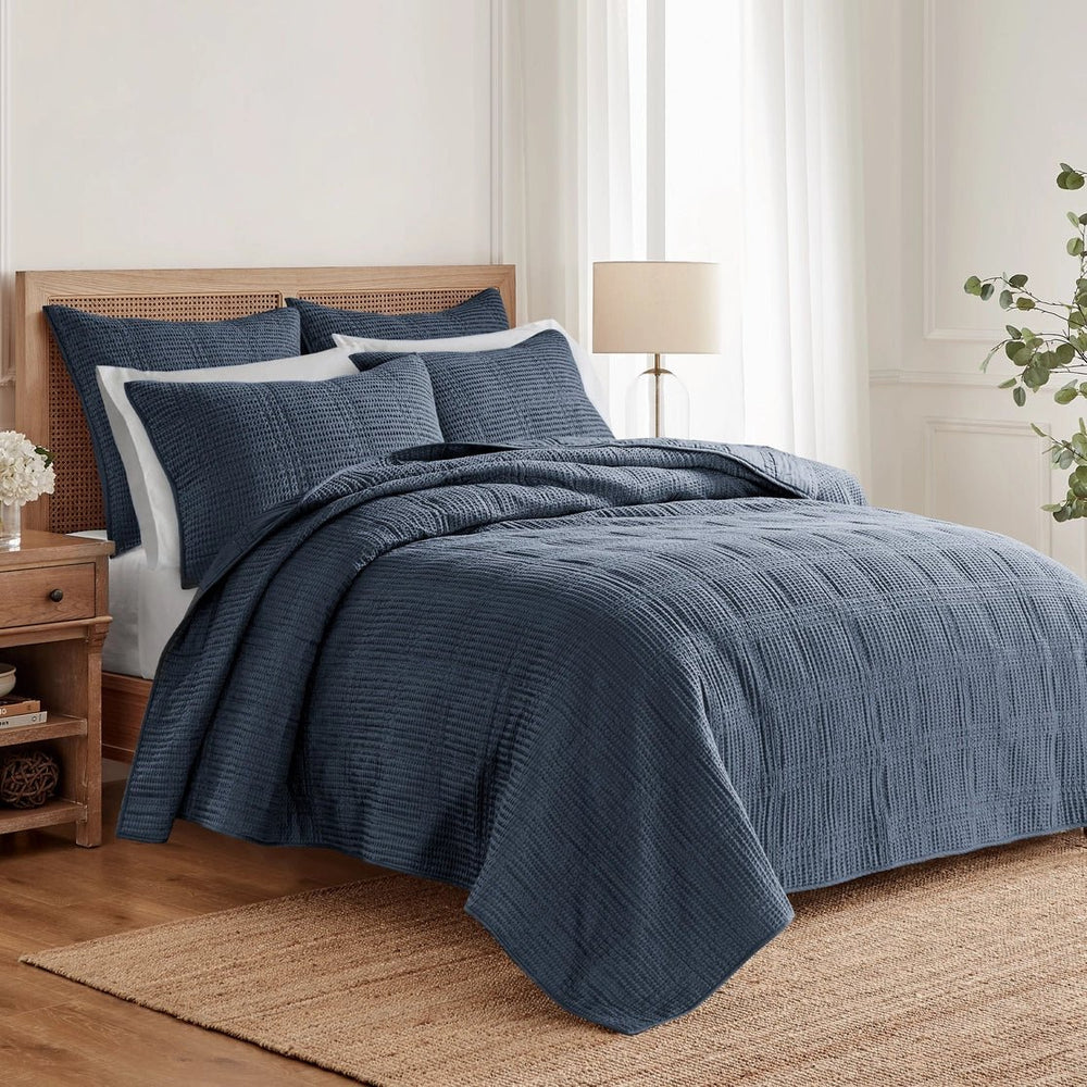 Cloud Waffle Reversible Cotton Quilt Set - Quahog Bay Bedding