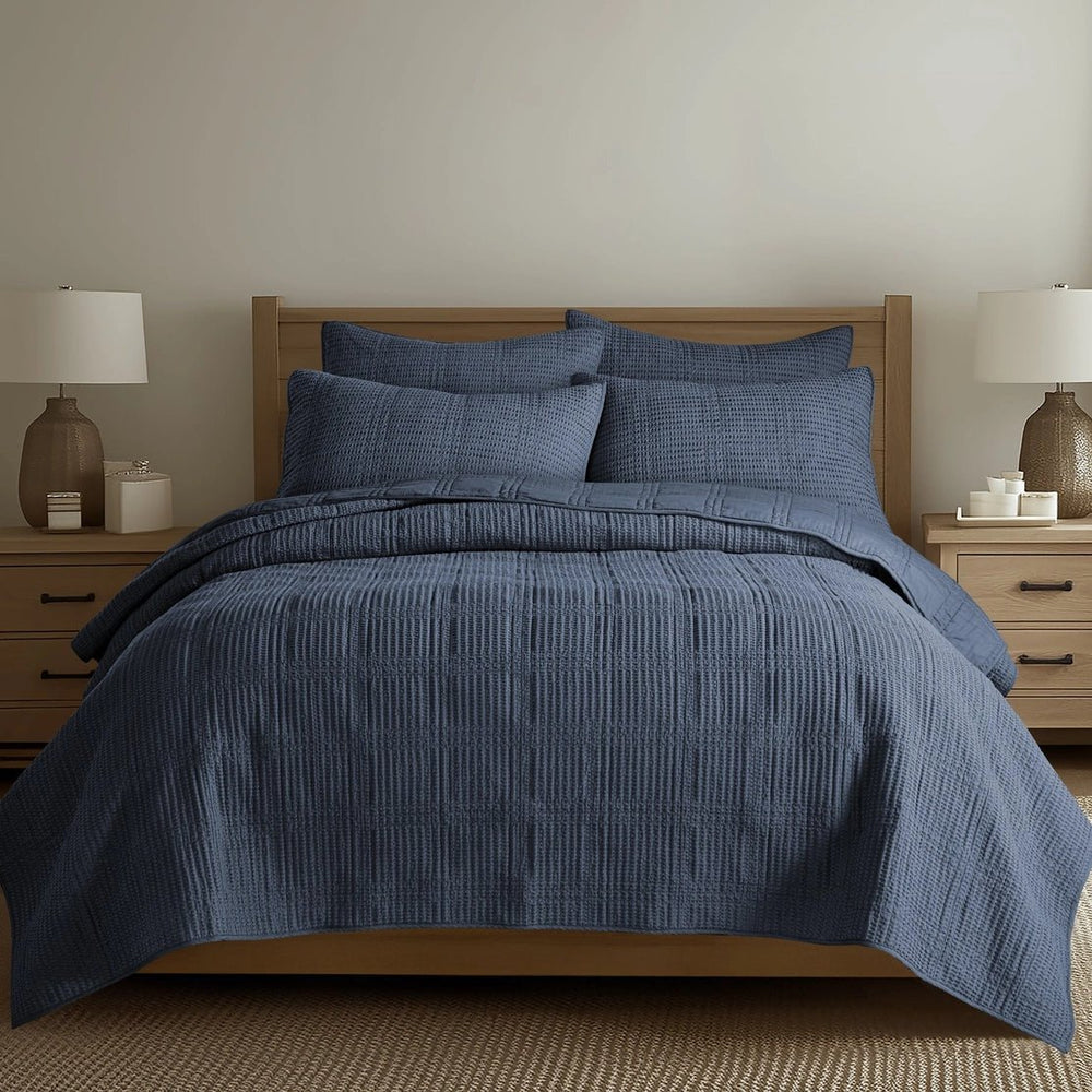Cloud Waffle Reversible Cotton Quilt Set - Quahog Bay Bedding