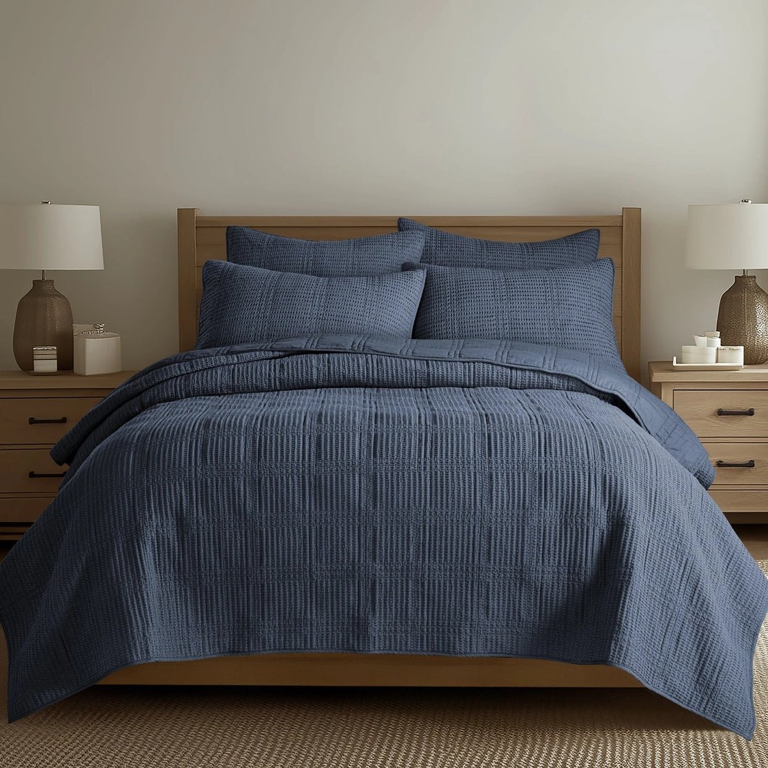 Cloud Waffle Reversible Cotton Quilt Set - Quahog Bay Bedding