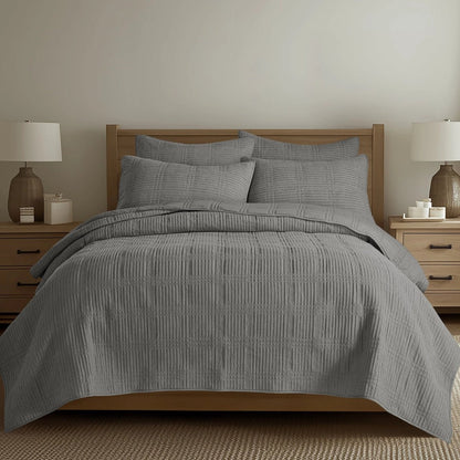 Cloud Waffle Reversible Cotton Quilt Set - Quahog Bay Bedding