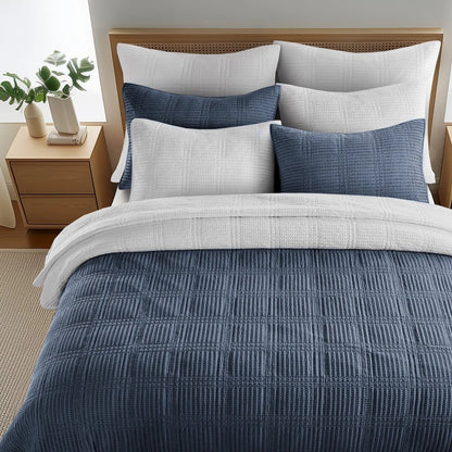 Cloud Waffle Reversible Cotton Quilt Set - Quahog Bay Bedding