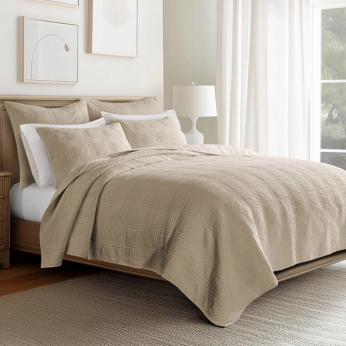 Cloud Waffle Reversible Cotton Quilt Set - Quahog Bay Bedding