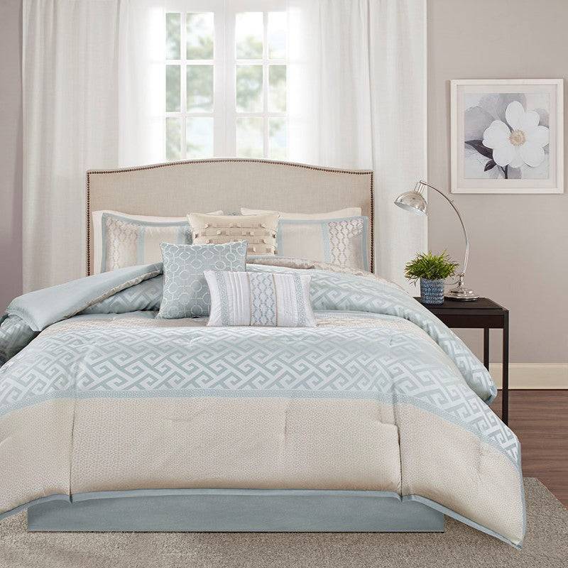 Bennett 7 Piece Jacquard Comforter Set – Aqua - Quahog Bay Bedding