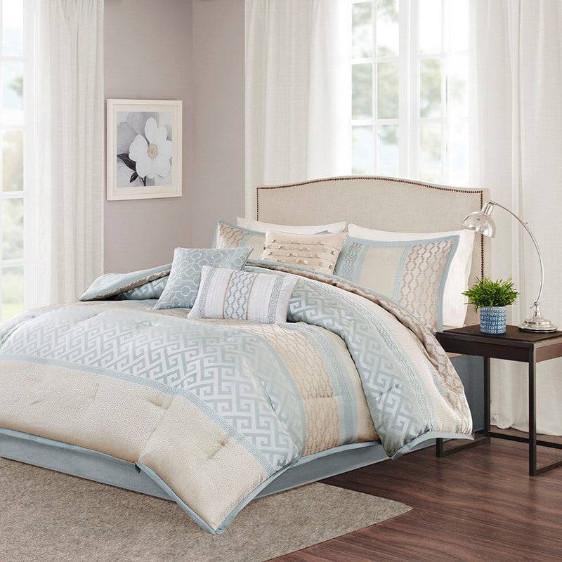 Bennett 7 Piece Jacquard Comforter Set – Aqua - Quahog Bay Bedding