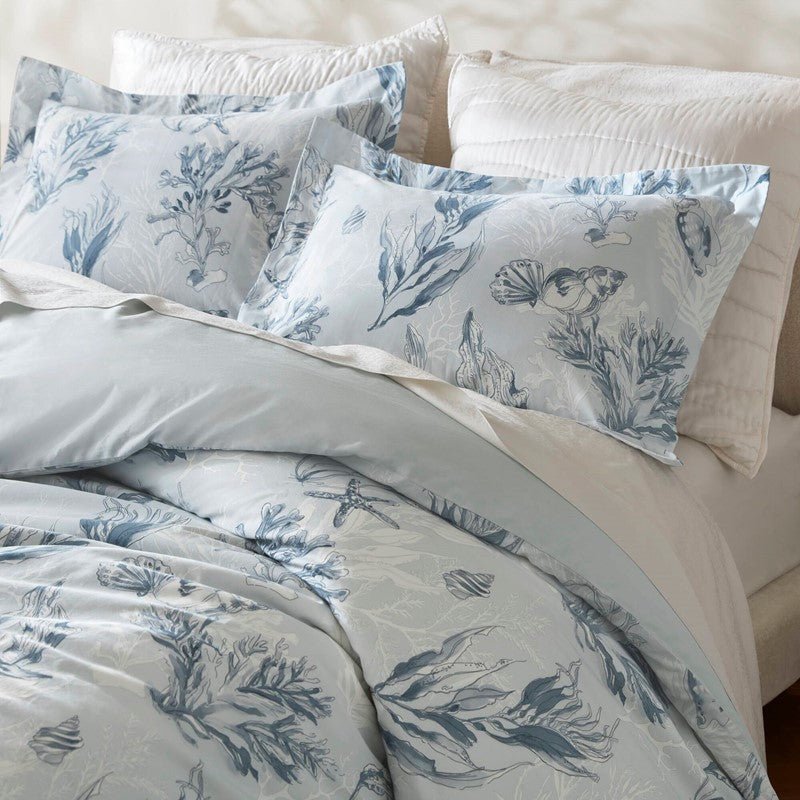 Coastal Blue Botanical Duvet Cover Set 100% Cotton Sateen Duvet Set - Quahog Bay Bedding