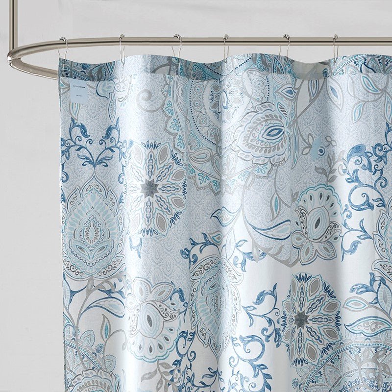 Coastal Blue Isla Printed Cotton Shower Curtain - Coastal Shower Curtains - Quahog Bay Bedding
