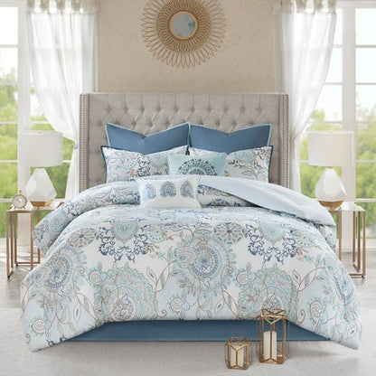 Madison Park Isla Coastal Blue Medallion Cotton Comforter Set 8PCS - Quahog Bay Bedding