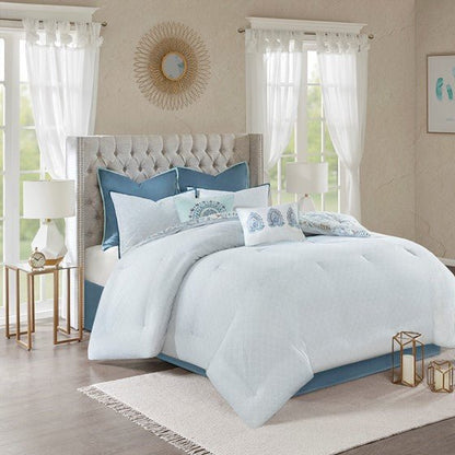 Madison Park Isla Coastal Blue Medallion Cotton Comforter Set 8PCS - Quahog Bay Bedding