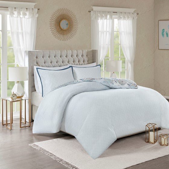 Madison Park Isla 3PC Cotton Blue Medallion Duvet Cover Set - Quahog Bay Bedding