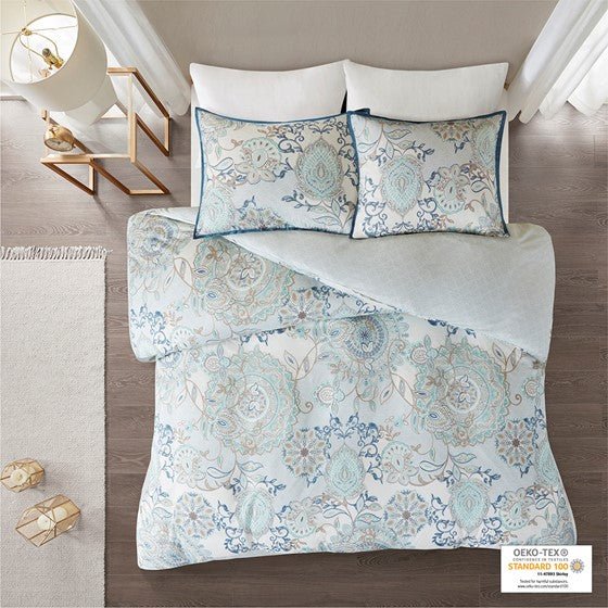 Madison Park Isla 3PC Cotton Blue Medallion Duvet Cover Set - Quahog Bay Bedding