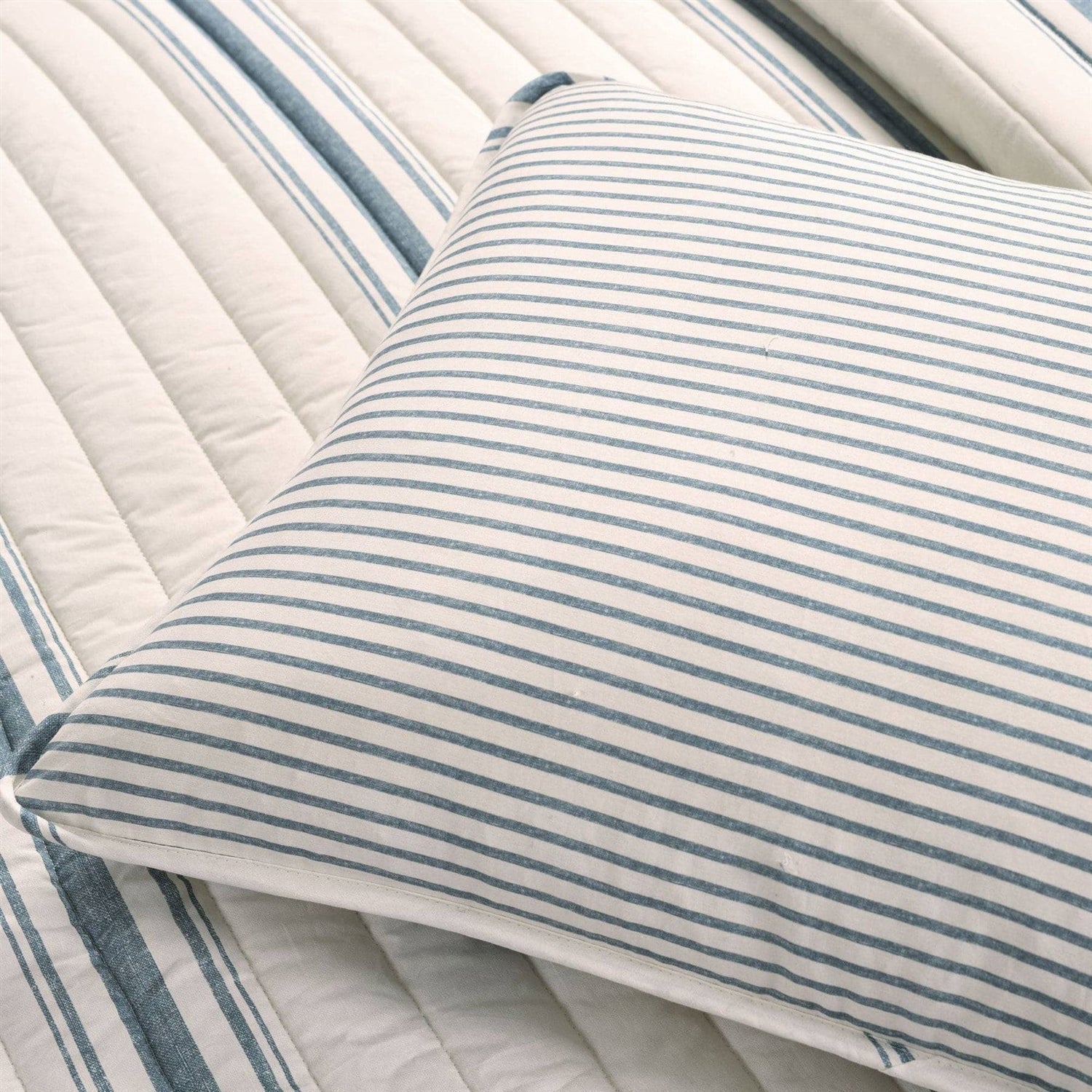 Coastal Blue Off - White Stripe 2 Piece Reversible Cotton Quilt Set - Twin/Twin XL - Quahog Bay Bedding