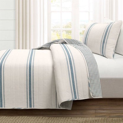 Coastal Blue Off - White Stripe 2 Piece Reversible Cotton Quilt Set - Twin/Twin XL - Quahog Bay Bedding