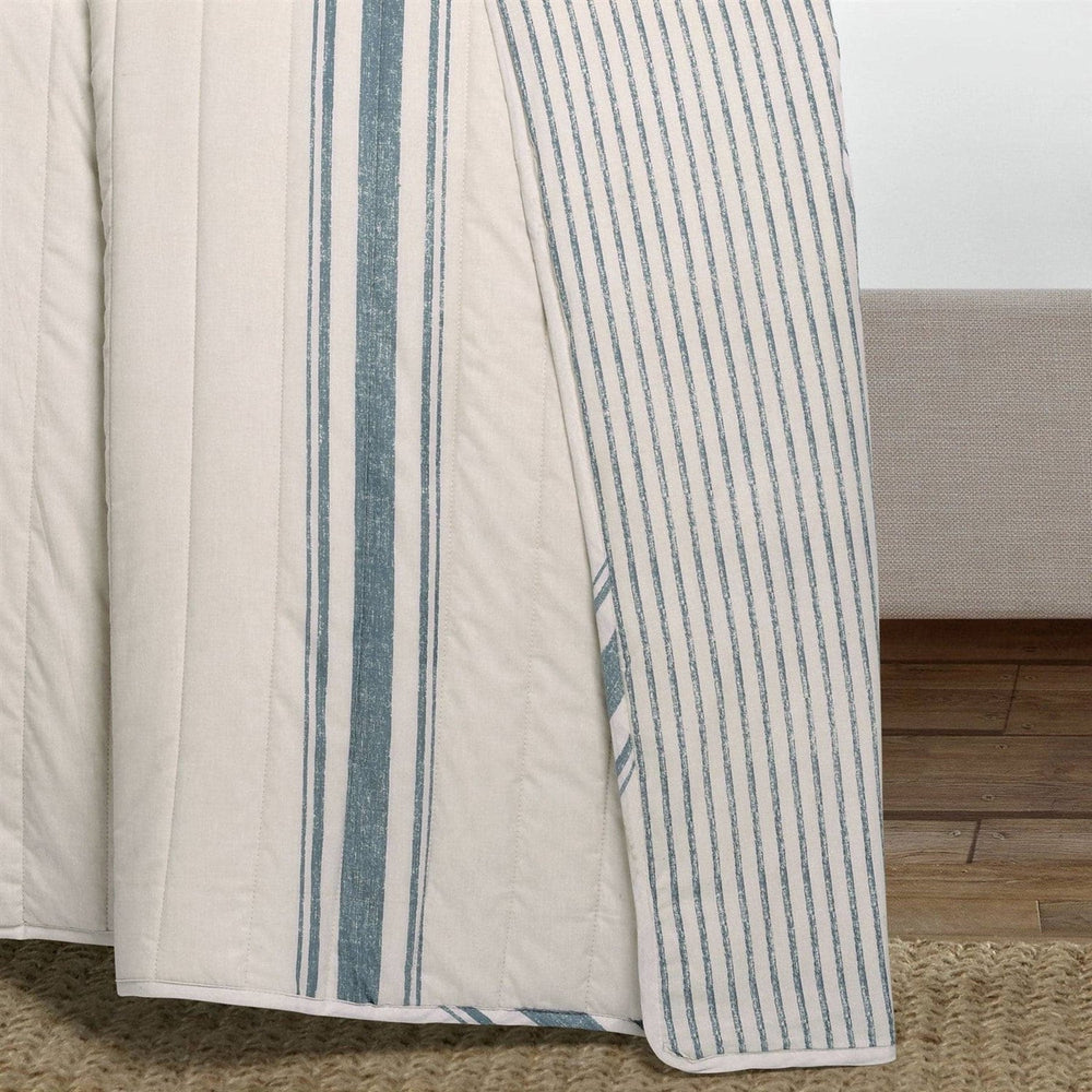 Coastal Blue Off - White Stripe 2 Piece Reversible Cotton Quilt Set - Twin/Twin XL - Quahog Bay Bedding