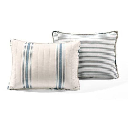 Coastal Blue Off - White Stripe 3 Piece Reversible Cotton Quilt Set - Full/Queen - Quahog Bay Bedding