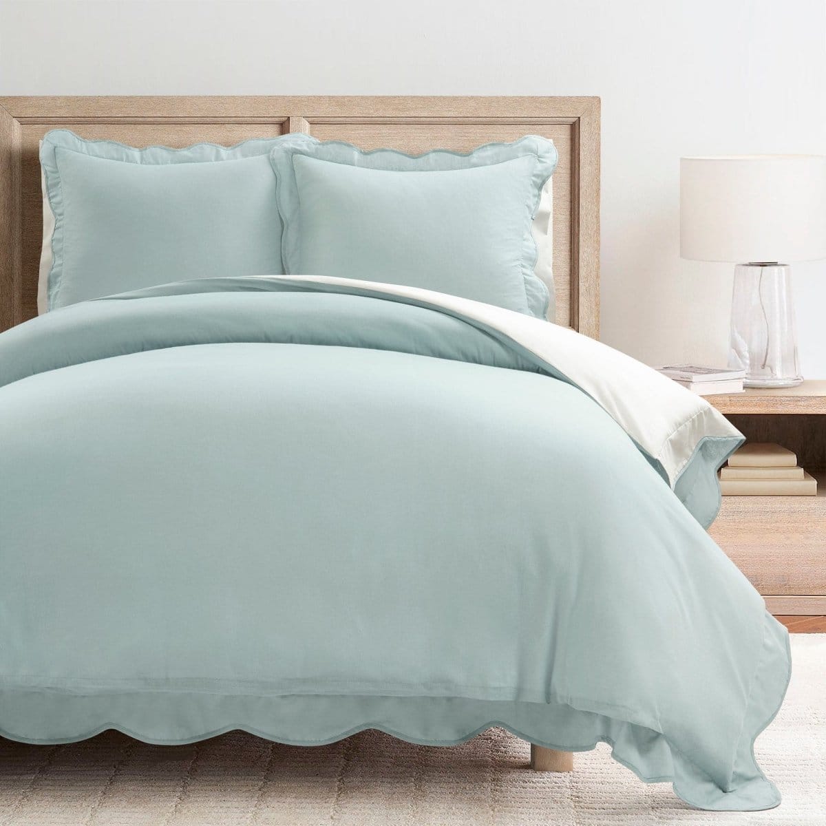 Coastal Chic Scalloped Edge 100% Cotton Reversible Duvet Cover Set - Quahog Bay Bedding