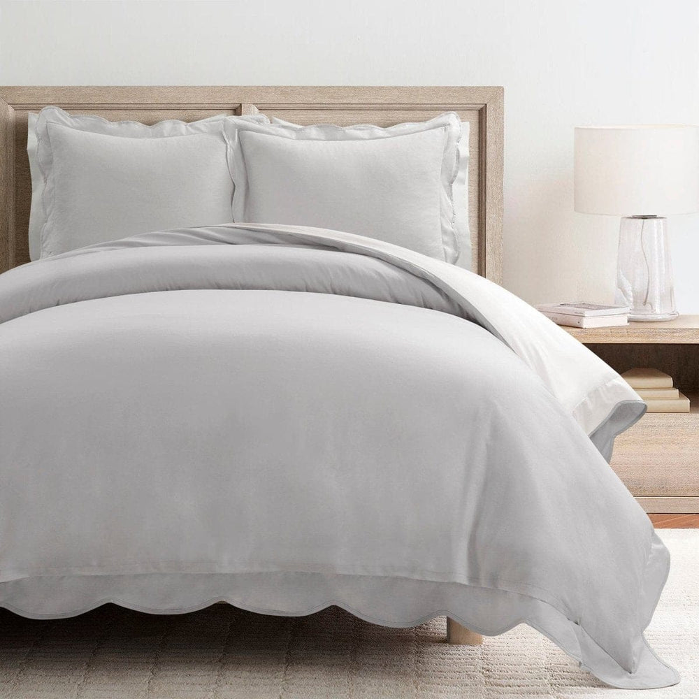 Coastal Chic Scalloped Edge 100% Cotton Reversible Duvet Cover Set - Quahog Bay Bedding