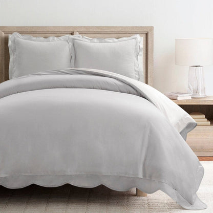 Coastal Chic Scalloped Edge 100% Cotton Reversible Duvet Cover Set - Quahog Bay Bedding