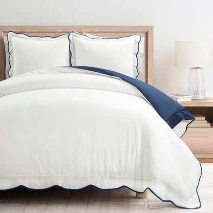 Coastal Chic Scalloped Edge 100% Cotton Reversible Duvet Cover Set - Quahog Bay Bedding