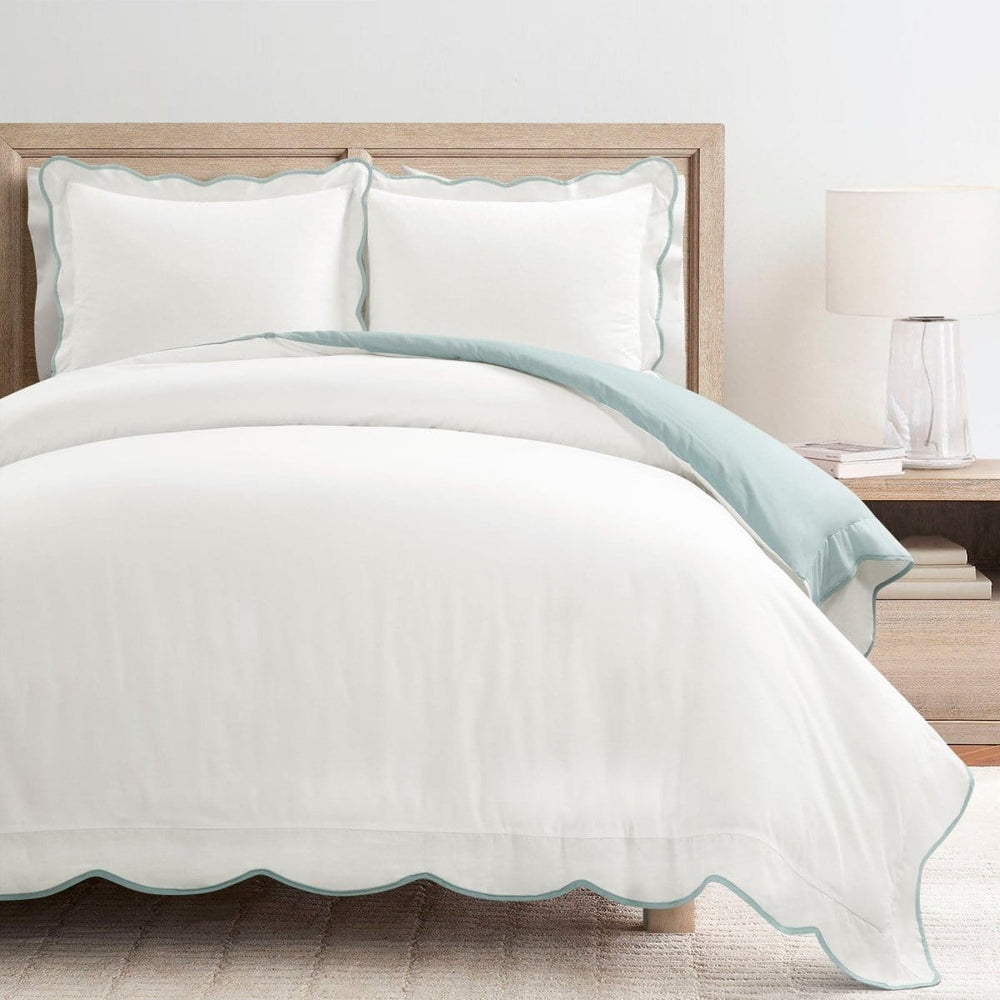 Coastal Chic Scalloped Edge 100% Cotton Reversible Duvet Cover Set - Quahog Bay Bedding