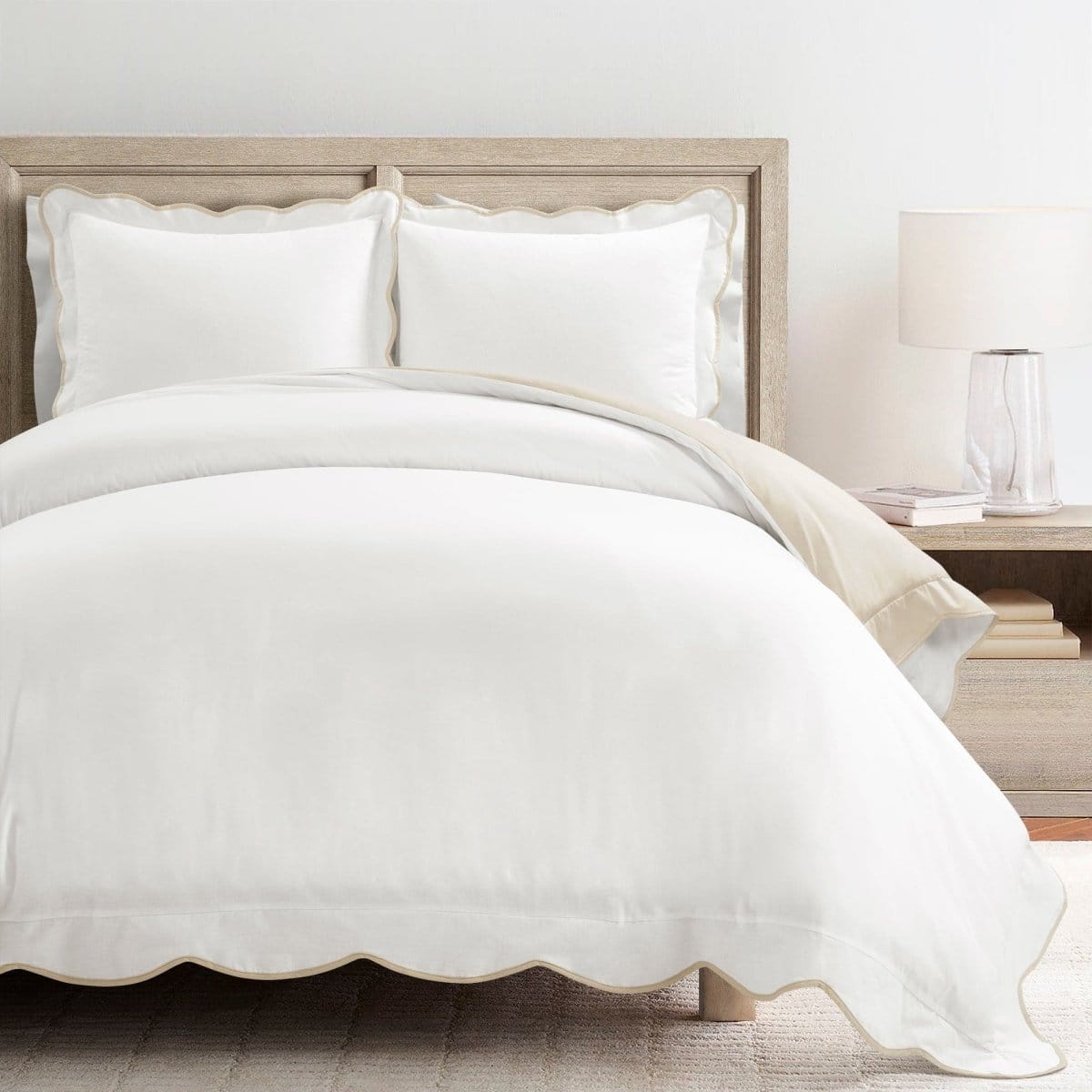 Coastal Chic Scalloped Edge 100% Cotton Reversible Duvet Cover Set - Quahog Bay Bedding