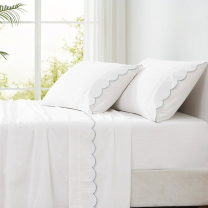 Coastal Chic Scalloped Edge Cotton Sheet Set - Quahog Bay Bedding