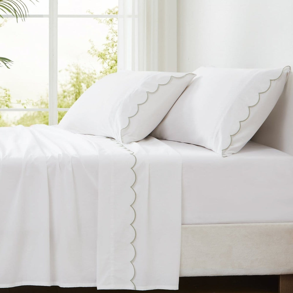 Coastal Chic Scalloped Edge Cotton Sheet Set - Quahog Bay Bedding