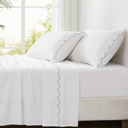 Coastal Chic Scalloped Edge Cotton Sheet Set - Quahog Bay Bedding