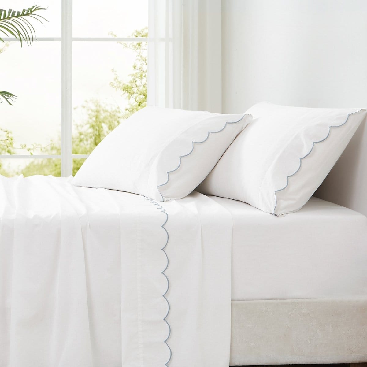 Coastal Chic Scalloped Edge Cotton Sheet Set - Quahog Bay Bedding